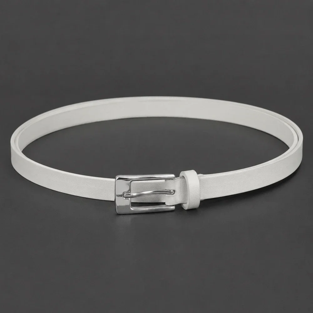 White House Black‎ Market S White Leather Skinny Belt Silver Buckle Minimalist